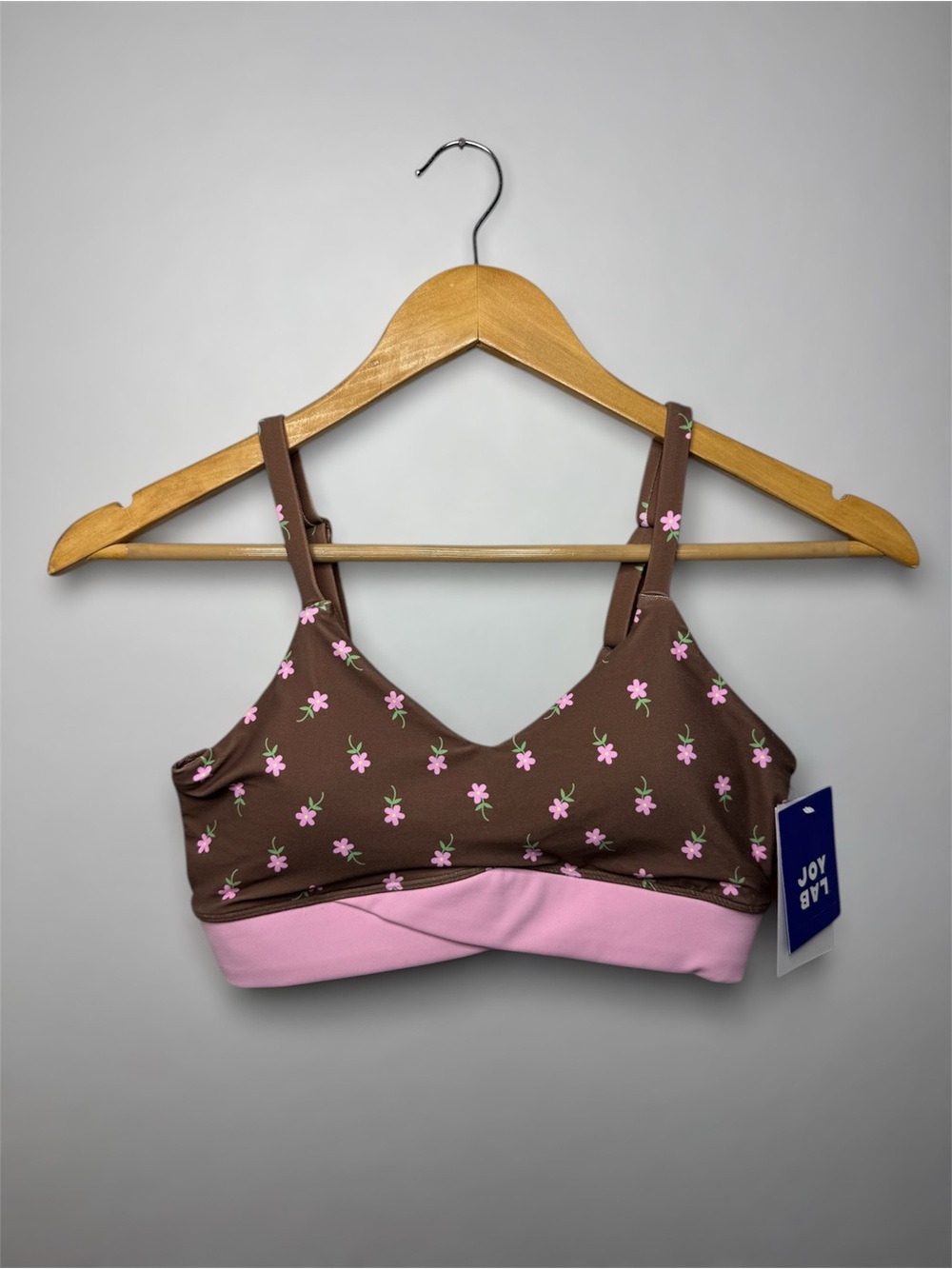New JoyLab Brown Floral Sports Bra with Pink Band XS